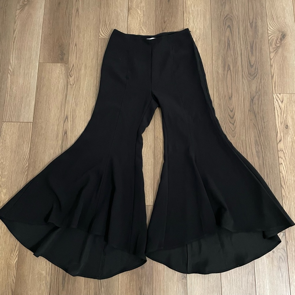Anthropologie Zinnie Black Flare Ruffle Pant